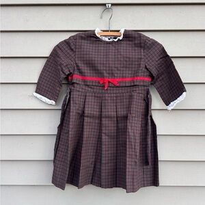 Primitive Check Baby Dress W/ wood Hanger